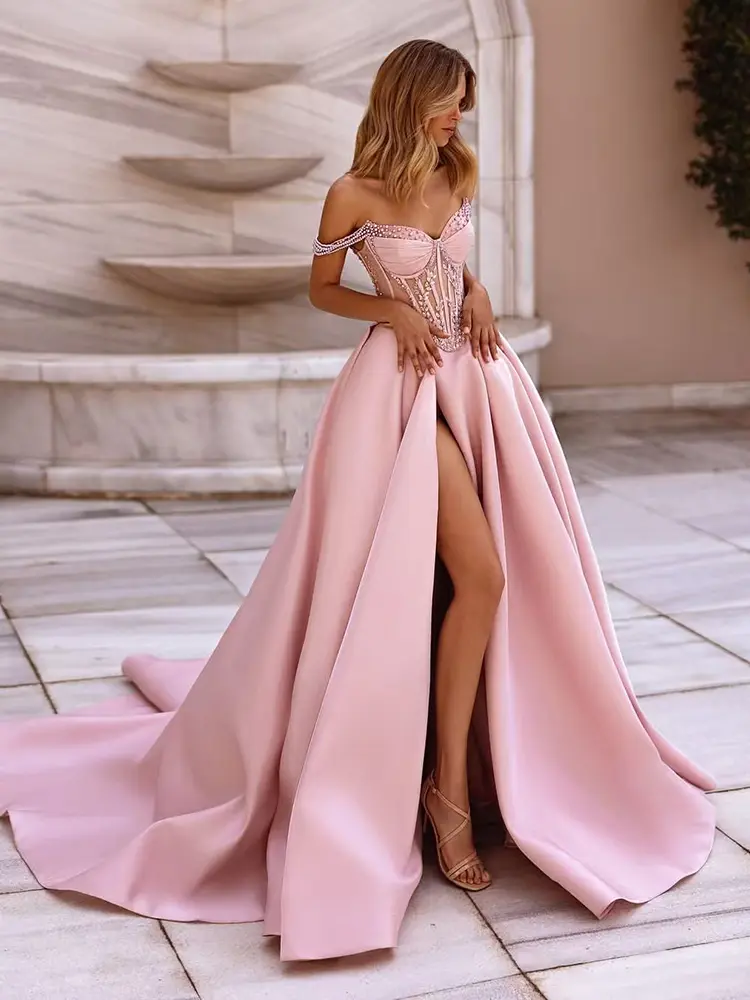 pink slit dress